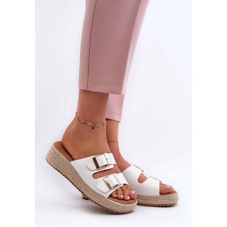 Women's Flip-Flops With Braided Eco Leather, White Zaloemi 2