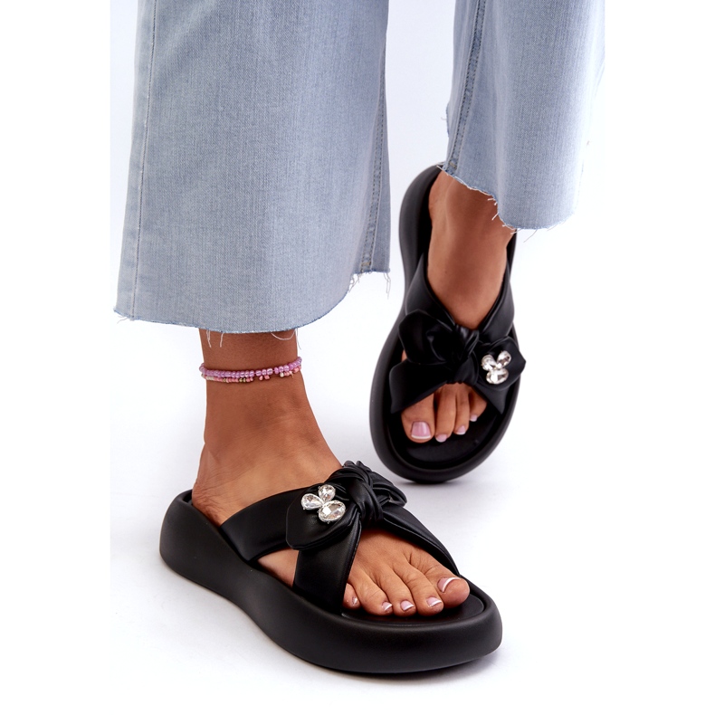 Women's Leather Flip-Flops on the Platform Black GOE NN2N4110 4