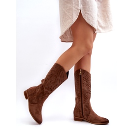 Vinceza Openwork Mid-Calf Boots Brown Kleorelia 4