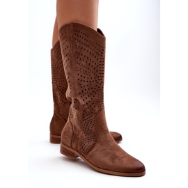 Vinceza Openwork Mid-Calf Boots Brown Kleorelia 5