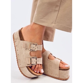 Galzai Khaki cork platform slippers beige 2