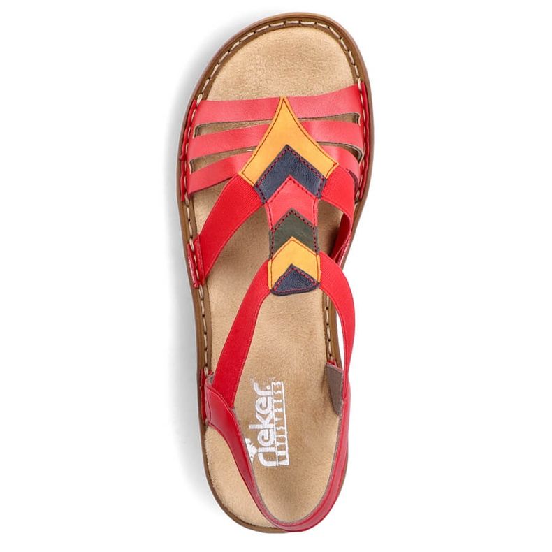 Comfortable women's slip-on sandals with elastic bands, red, Rieker 60804-33 1