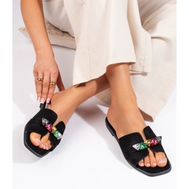 Black women's flip-flops with stones 1 Black women's flip-flops with stones 1