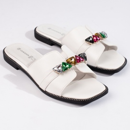 White women's flip-flops with stones 1