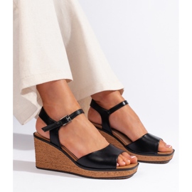 Women's black wedge sandals by Sergio Leone 1