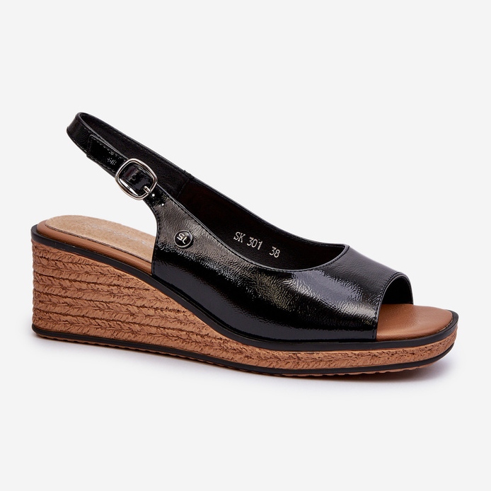 Women's Patent Wedge Sandals Sergio Leone SK301 Black 2