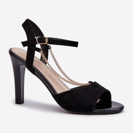 Women's Sandals On High Heel Eco Suede With Chain Sergio Leone SK925 Black 2
