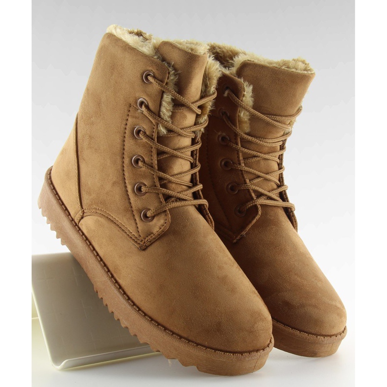 Brown camel lace-up women's snow boots 1