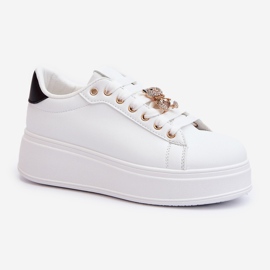 Women's Platform Sneakers With Teddy Bear, White Moanda 1