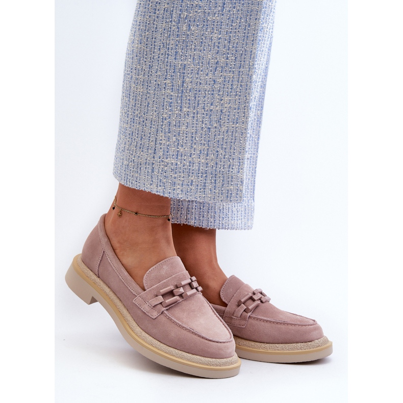 S.Barski Women's Suede Moccasins On a Flat Heel With Decoration D&amp;A TW101 Dirty Pink 2