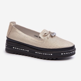 Shiny Women's Leather Moccasins On The Platform S.Barski LR400 Gold golden 1