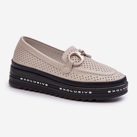 Women's Leather Moccasins On The Platform With Decoration S.Barski LR750 Beige 1