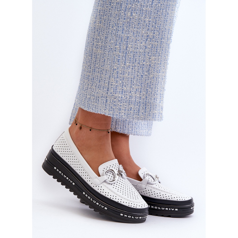 Women's Leather Moccasins On The Platform With Decoration S.Barski LR750 White 2 Women's Leather Moccasins On The Platform With Decoration S.Barski LR750 White 2