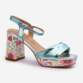 S.Barski Women's High Heel Floral Sandals D&amp;A CR980 Blue 1