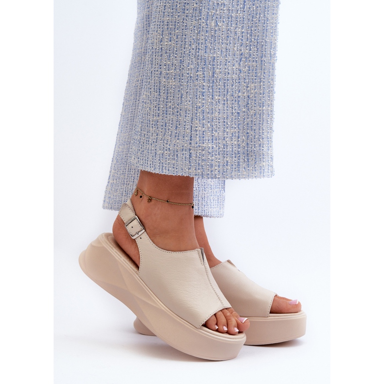 S.Barski Leather Women's Sandals on the D&amp;A SJ2301-2 Platform, Beige 2