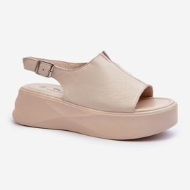 S.Barski Leather Women's Sandals on the D&amp;A SJ2301-2 Platform, Beige 1