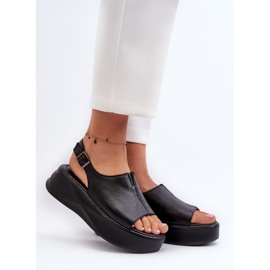 S.Barski Women's Leather Sandals on the D&amp;A SJ2301-2 Platform Black 2