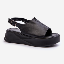 S.Barski Women's Leather Sandals on the D&amp;A SJ2301-2 Platform Black 1