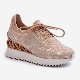 S.Barski Women's Wedge Sneakers Decorated with Zircons D&amp;A MR38-377 Beige 1
