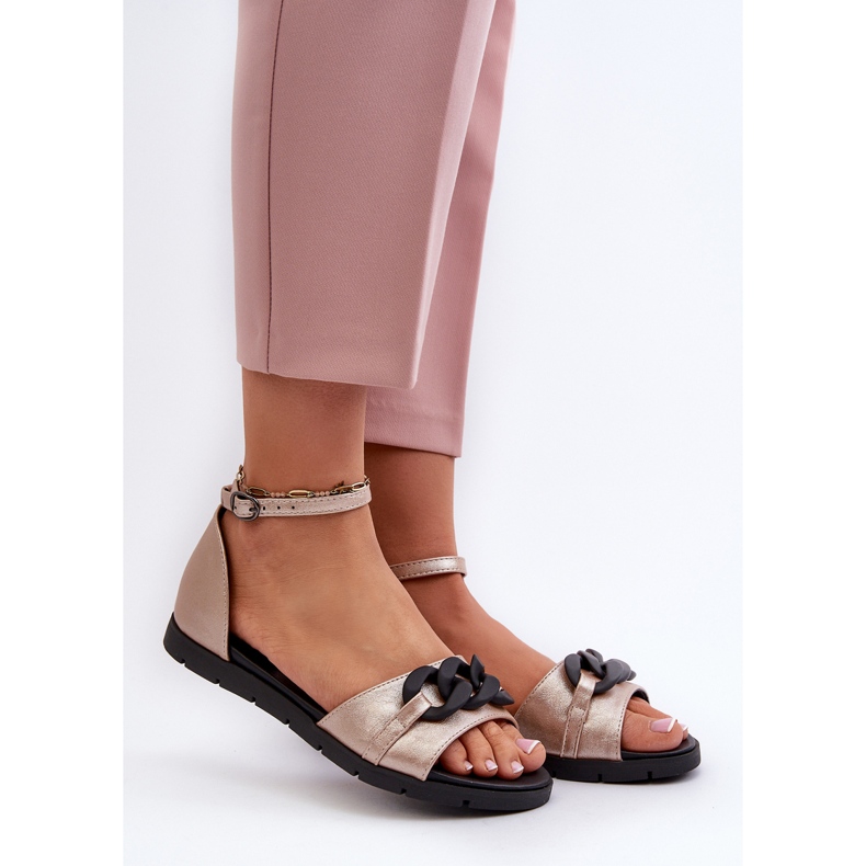 Women's Flat Sandals With Chain Vinceza 17320 Gold golden 2 Women's Flat Sandals With Chain Vinceza 17320 Gold golden 2