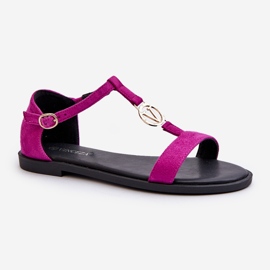 Women's flat sandals with gold decoration Vinceza 17321 Fuchsia pink 1
