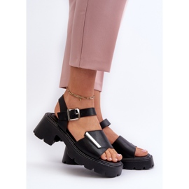 Women's Sandals Made of Eco Leather with High Heels and Platform Vinceza 36257 Black 2