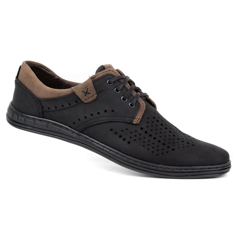 Polbut Leather shoes for men 402 summer black with brown 1