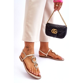 Flat -heeled Japanese sandals golden golden 2