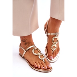 Flat -heeled Japanese sandals golden golden 4