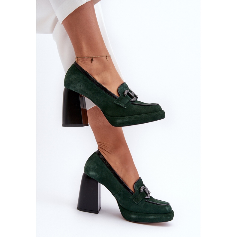 Leather pumps on a massive high heel Laura Messi 2706 Dark green 1 Leather pumps on a massive high heel Laura Messi 2706 Dark green 1