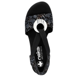 Comfortable women's high-heeled sandals with elastic band, black Rieker 64683-91 1