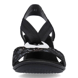 Comfortable women's high-heeled sandals with elastic band, black Rieker 64683-91 2