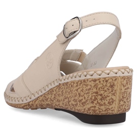 Leather comfortable women's wedge sandals, beige Rieker 66189-60 1