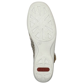 Leather comfortable women's openwork shoes with velcro, metallic Rieker 413G4-90 beige 4