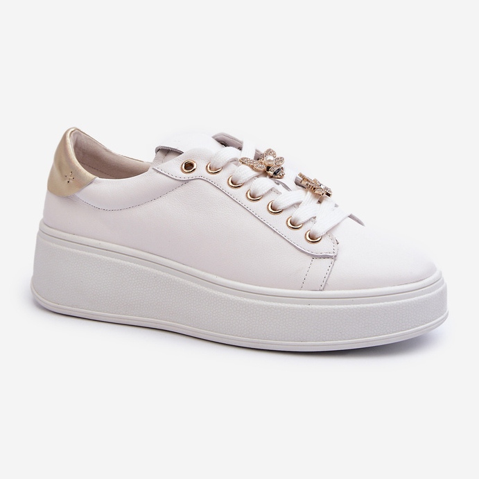 S.Barski Women's Leather Sneakers on the Platform With Pins D&amp;A SN67 White 1