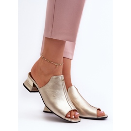 Elegant Women's Flip-Flops Made of Natural Leather On Low Heels Maciejka 06360-25 Gold golden 2