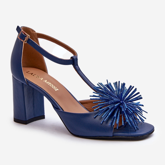 Leather sandals on a high heel with decoration Laura Messi 2758 Navy blue 1 Leather sandals on a high heel with decoration Laura Messi 2758 Navy blue 1