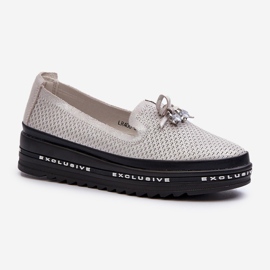 Shiny Women's Leather Moccasins On The S.Barski LR400 Platform Silver 1