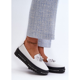 Women's Leather Moccasins on the S.Barski LR400 Platform, White 2