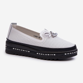 Women's Leather Moccasins on the S.Barski LR400 Platform, White 1