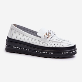 Women's Leather Moccasins On A Platform With A Chain S.Barski LR618 White 1