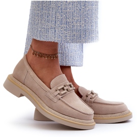 S.Barski Flat -heeled suede moccasins with decoration D&amp;A TW101 J.Beżowe beige 10