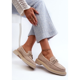 S.Barski Flat -heeled suede moccasins with decoration D&amp;A TW101 J.Beżowe beige 9