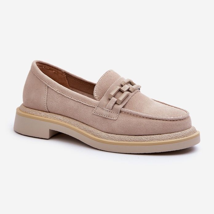 S.Barski Flat -heeled suede moccasins with decoration D&amp;A TW101 J.Beżowe beige 2