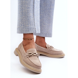 S.Barski Flat -heeled suede moccasins with decoration D&amp;A TW101 J.Beżowe beige 4