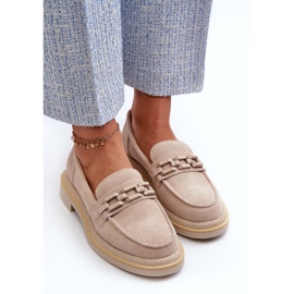 S.Barski Flat -heeled suede moccasins with decoration D&amp;A TW101 J.Beżowe beige 6