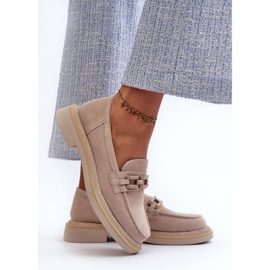 S.Barski Flat -heeled suede moccasins with decoration D&amp;A TW101 J.Beżowe beige 7
