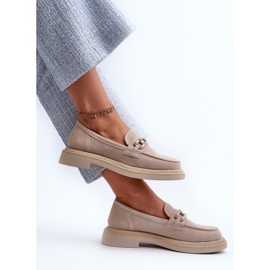 S.Barski Flat -heeled suede moccasins with decoration D&amp;A TW101 J.Beżowe beige 8