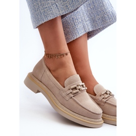 S.Barski Flat -heeled suede moccasins with decoration D&amp;A TW101 J.Beżowe beige 1