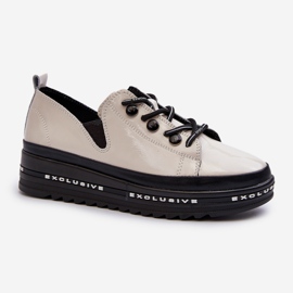Women's Lace-Up Shoes On Platform Natural Leather S.Barski LR620 Beige 1